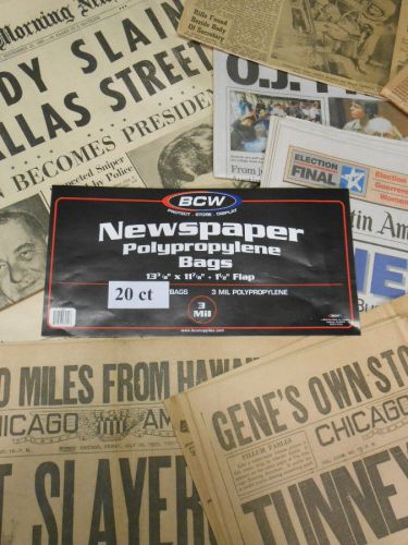 New!  Acid Free Newspaper Sleeves Archival Bags 20ct  Free Shipping!