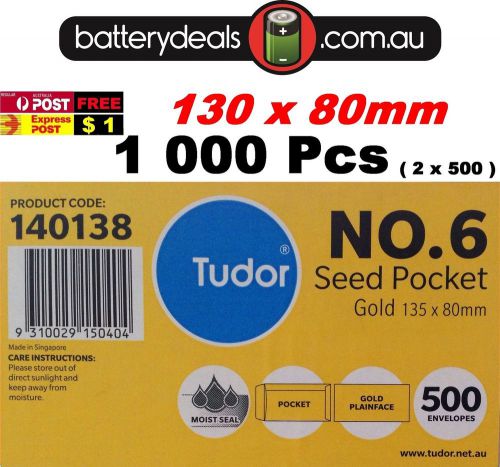 1000 Tudor No.6 Seed Pocket Envelope 135 x 80mm 140138 Gold plainface moist seal