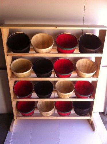 Wood Display with 16 One Peck Baskets Natural Wood