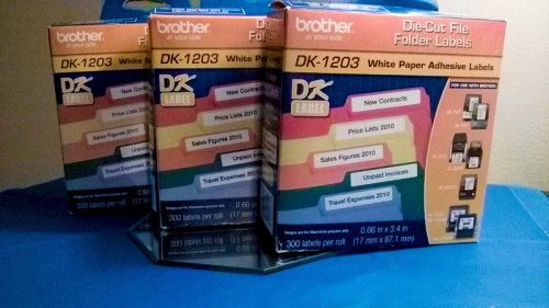 SALE! Lot of 3 Boxes Brother DK1203 Die Cut File Folder Labels (300 per box) NEW