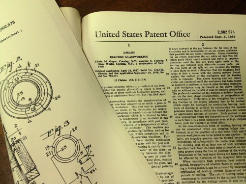 VINTAGE US UNITED STATES PATENT OFFICE ELECTRIC GLASSWORKING SEPT 1 1959