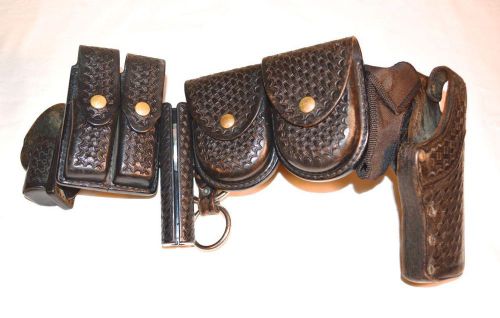 Gun Leather Inc Ft Worth Black Braided Leather Police Duty Belt Holster, Pouches