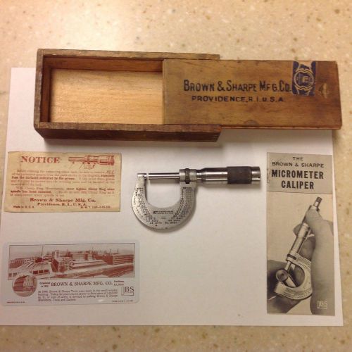 Vintage Antique Brown &amp; Sharpe #12 Micrometer Caliper in Wooden Box w Papers