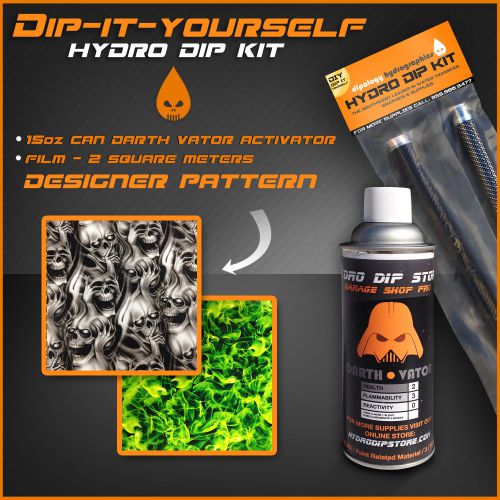 Hydro dip kit * 22 sqft * transfer printing film, skulls &amp; green flame for sale