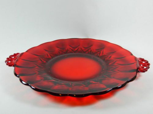 Ruby Red glass cake serving Plate Platter tray - unknown brand depression glass?