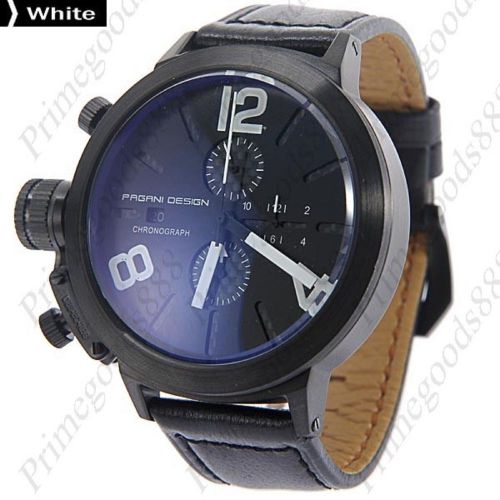 High End Black Face Leather Quartz Sub Dials Date Men&#039;s Wrist Wristwatch White