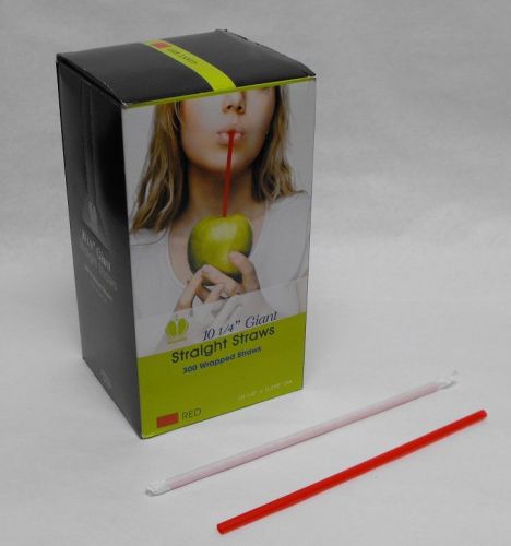 300 piece 10.25&#034; GIANT RED Plastic Turbo Size FAT WRAPPED DRINKING STRAWS