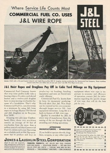 1950 J&amp;L Steel ad, Marion 5560/Bucyrus-Erie 500W, Commercial Fuel Co,Cumbrlnd,OH