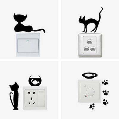 Cartoon Cat Switch Tags Outlet Decorations 5pcs Set - Black
