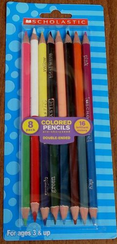 Scholastic 8 Pack Double Ended Colored Pencils - 16 Colors -  BRAND NEW PACKAGE