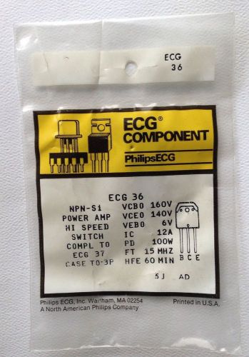ECG36 Transistor NPN-Si Power Amp Hi Speed Switch Compl To ECG 37 Case TO-3P