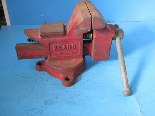 Vintage Cast Iron Sears  3 1/2&#034; Jaws Swivel Anvil Bench Vise Hand Tool