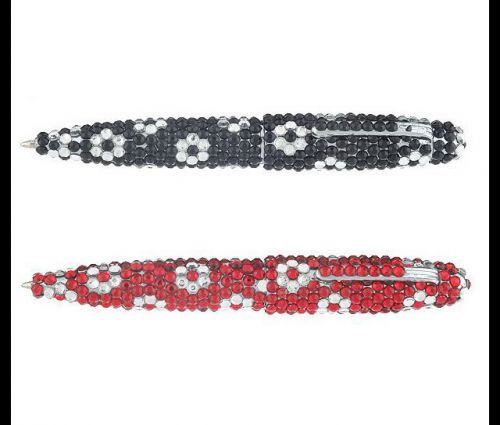 Two&#039;s Company Set of 2 Floral Design Crystal Embellished Pens BLACK &amp; RED