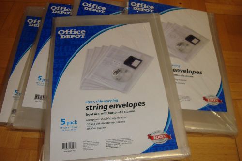 25 Legal Size STRING ENVELOPES Clear, Side Opening, Storage pockets, Button-Tie