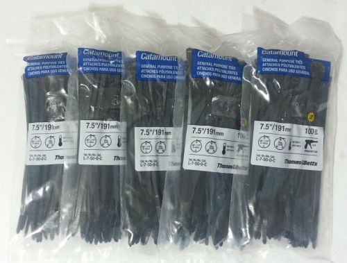 500pcs thomas &amp; betts cable ties 7.5inch catamount black 50lb l-7-50-0-c -new- for sale
