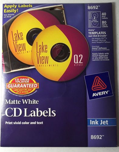 Avery Dennison 8692 Matte White CD/DVD  Label Package of 40 NEW!