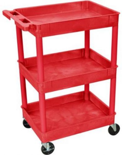 3 Shelf Cart Red Tub Caster Wheels Utility Shelves Portable Storage Trays New