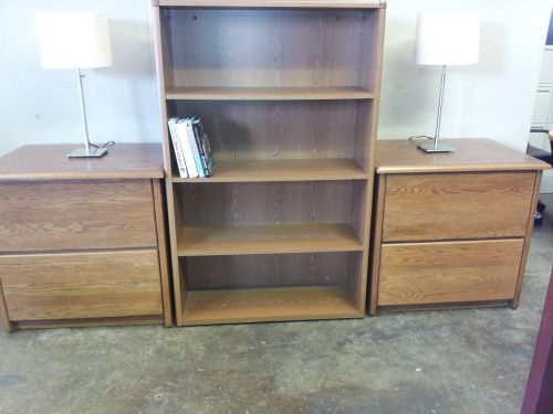OFFICE OAK WOOD BOOKCASE LATERAL FILE CREDENZA WALL UNIT
