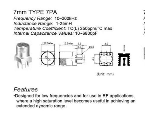 Toko 126ANS-T1100Z Variable Inductor 7MM 3.3 mH +/- 6%