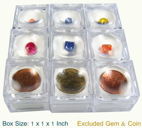 12  pcs of clear plastic lens on top gemstone gem coins jar jewelry display box for sale