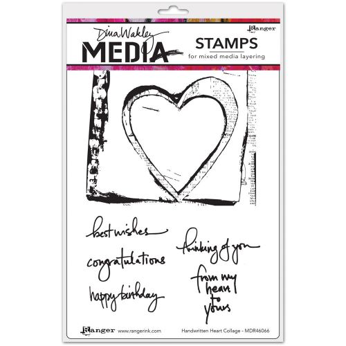 Dina Wakley Media Cling Stamps 6&#034;&#034;X9&#034;&#034;-Handwritten Heart Collage