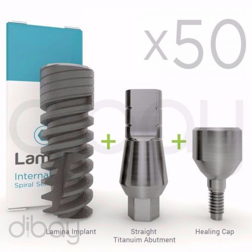 50x Dental Implants SET LAMINA® Self-Drilling Straight Abutment &amp; Healing Cap CE