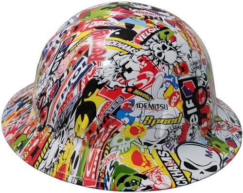 New! hydro dipped full brim hard hat w/ ratchet suspension - sticker bomb for sale