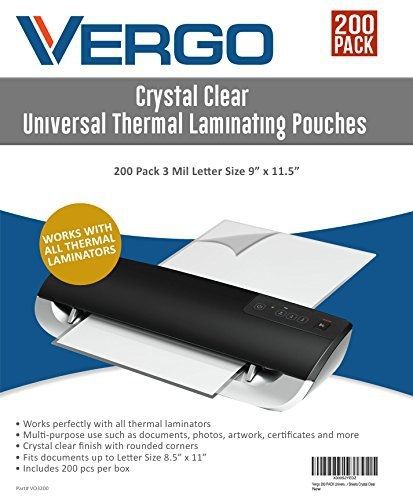 Vergo 200 PACK Universal Thermal Laminating Pouches - 3 Mil Letter Size 9&#034; x