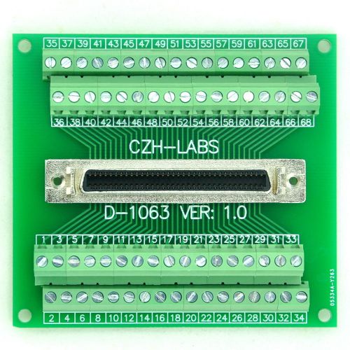 68-pin 0.05&#034; Mini D Ribbon/MDR Female Breakout Board, SCSI, Terminal Module.