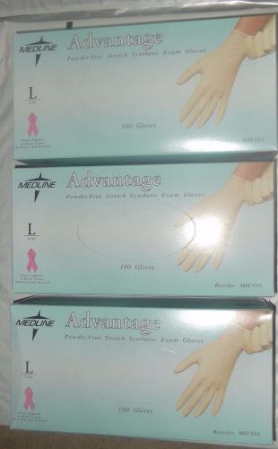 3 Boxes of Medline Advantage Synthetic Exam Gloves, Large, 100 Count - MSV503