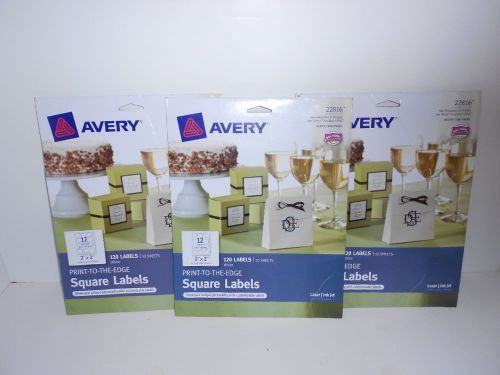 Lot of 3 avery 22816 print-to-the-edge square labels 120 labels (360 total) for sale