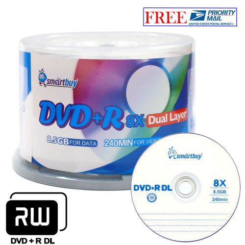 50-pack smartbuy blank dvd+r dl 8x 8.5gb dual layer logo surface recordable disc for sale