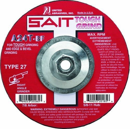Sait 20165 type 27 grinding wheel a24t, 4-1/2-inch by 1/4-inch by 5/8-11-inch, for sale