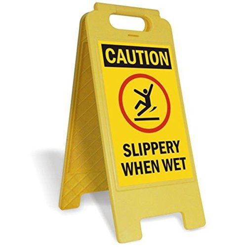 Smartsign folding floor sign, legend &#034;caution slippery when wet&#034; with graphic, for sale