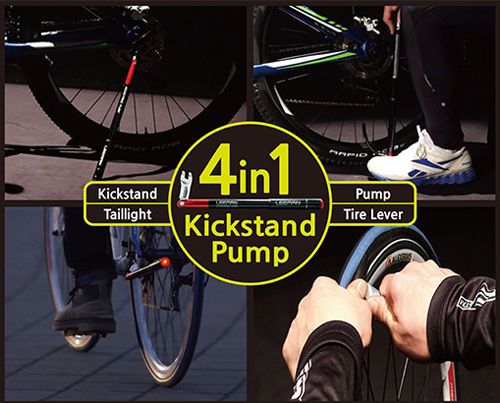 LEEMAN &lt;Cycle 4 In 1 Kickstand Pump&gt; Hand Pump, Kickstand, Taillight, Tire Lever