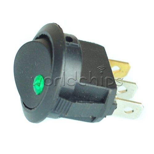 2PCS AC 125V/250V 3 Pins Car Round Dot Green LED Light Rocker Toggle Switch