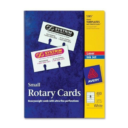 Avery Laser Rotary Cards, 2 1/6in.&#034; x 4in., Box of 400 Cards 5385