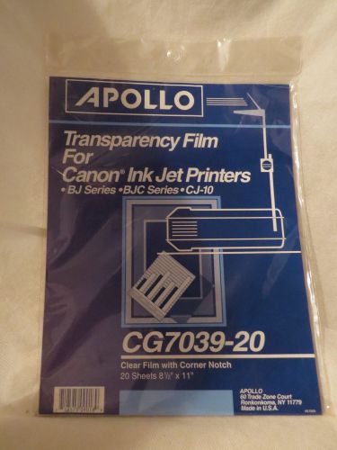 APOLLO CG7039-20 NIP Clear Notched TRANSPARENCY FILM For Canon Ink Jet Printers