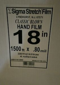 (4 Rolls) Blown Sigma Hand Stretch Wrap Film 18 Inch x 1500 Feet x 80, 1 Case