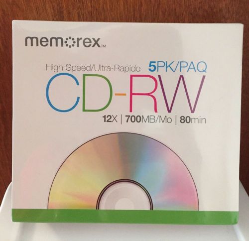 5-Pack Memorex High-Speed CD-RW 12X 700MB/Mo 80-min Slim Cases NEW SEALED