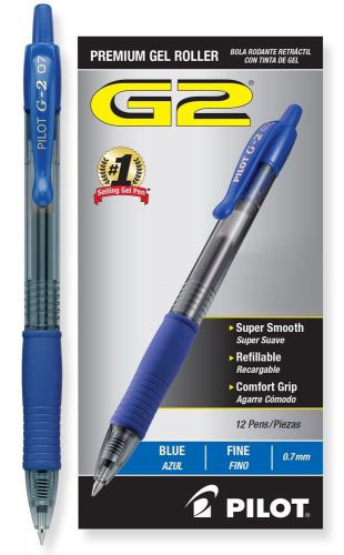 Pilot G2 Retractable Premium Gel Ink Roller Ball Pens, Fine Point, Blue Ink, Doz