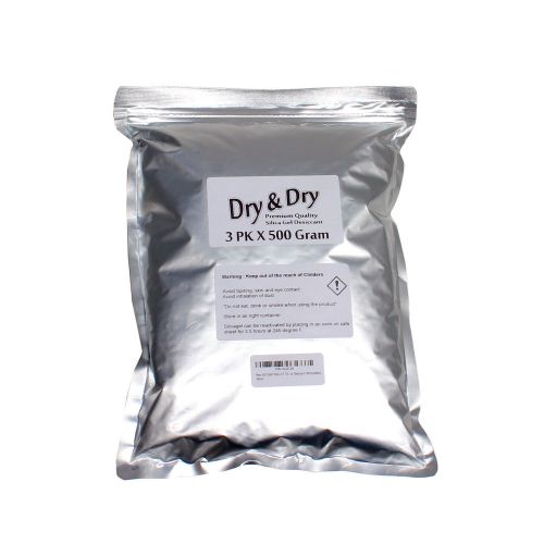 500 gram X 3 PK &#034;Dry &amp; Dry&#034; High Quality Pure Reusable Silica Gel Desiccant