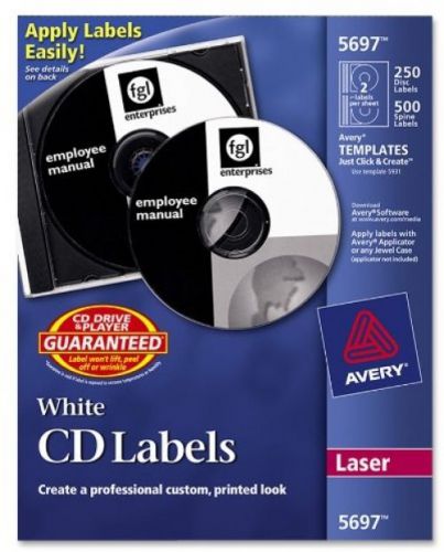 Avery CD Labels, White Matte, 250 CD Labels And 500 Case Spine Labels (5697)