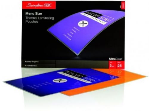 Swingline GBC UltraClear Thermal Laminating Pouches, Menu Size, 3 Mil, 25 Pack
