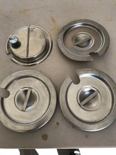 USED LOT of 4 Round Stainless Steel Restaurant Lids