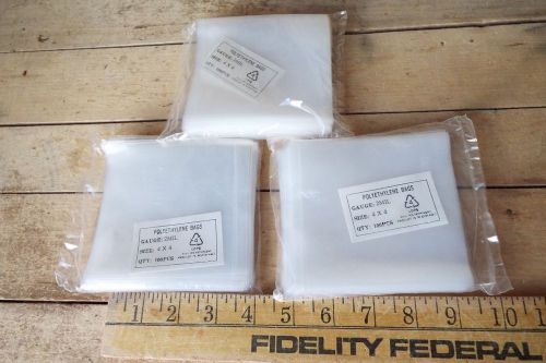 300 4x4 CLEAR Flat Poly Bags, Plastic Bags - 3 packages of 100