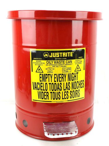 Justrite 6 Gallon Red Professional Oily Waste Trash Can Garbage Bin Receptacle