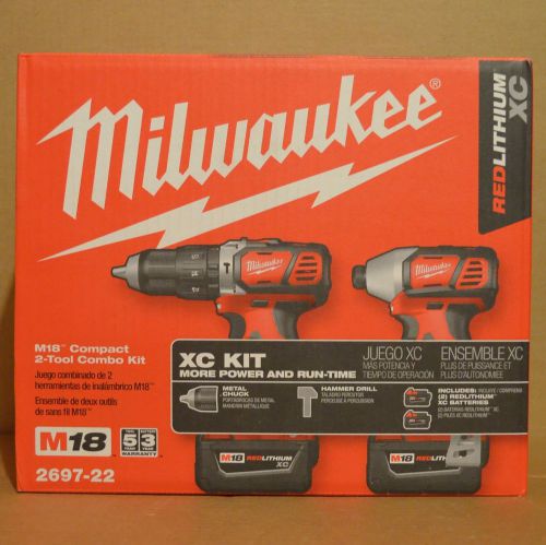 Milwaukee 2697-22 (2607-20 1/2&#034; hammer drill + 2656-20 1/4&#034; hex compact driver) for sale