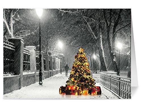 One Jade Lane - Lighted Tree in the Snow, Set of 20 Holiday Cards &amp; Envelopes,