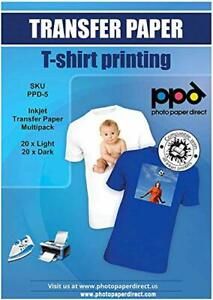 Inkjet Iron-On Mixed Light and Dark Transfer Paper LTR 8.5X11&#034; Pack of 40 Sheets